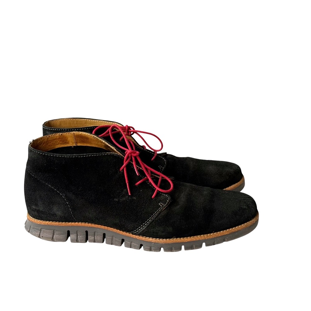 Cole Haan Zerogrand Mens 10.5 M Black Suede Chukka Boots C13723 Red Laces